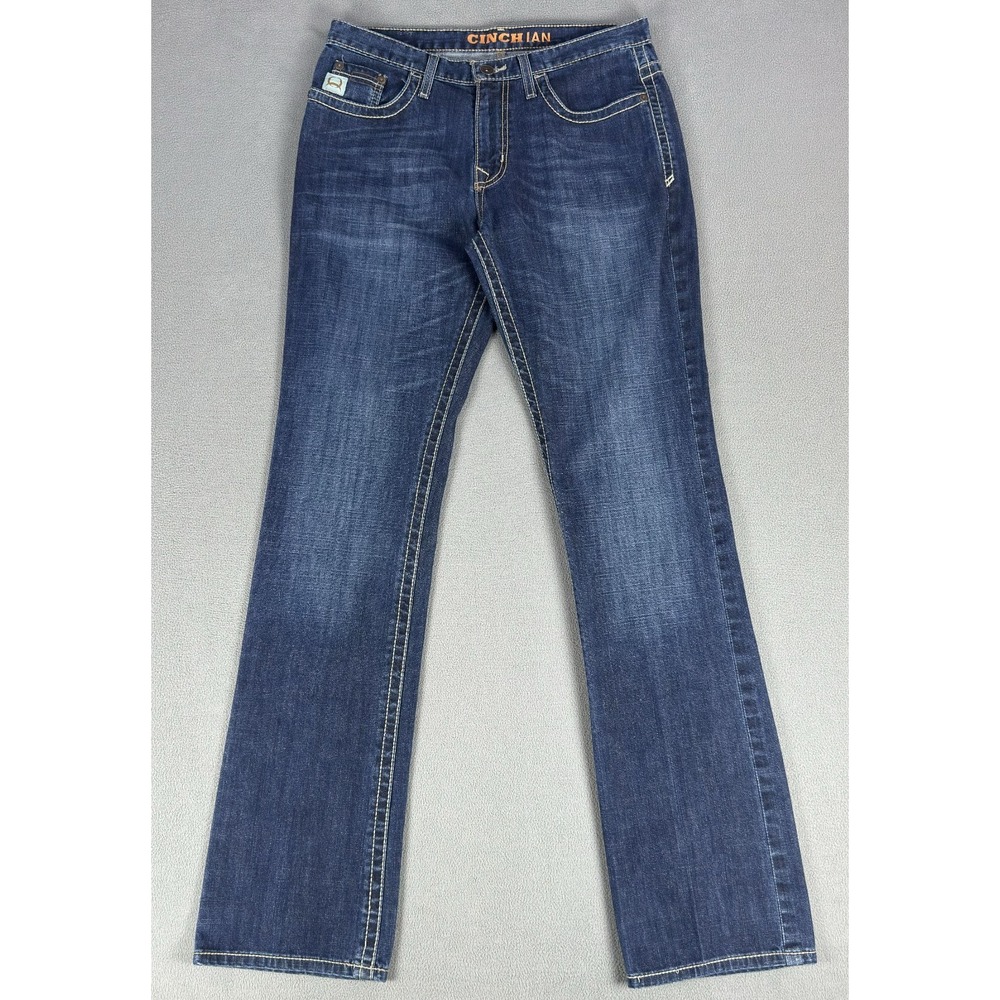 Cinch Jeans Mens 32x36 Blue Ian Slim Fit Western Cowboy Embroidered Whiskered - Picture 2 of 9